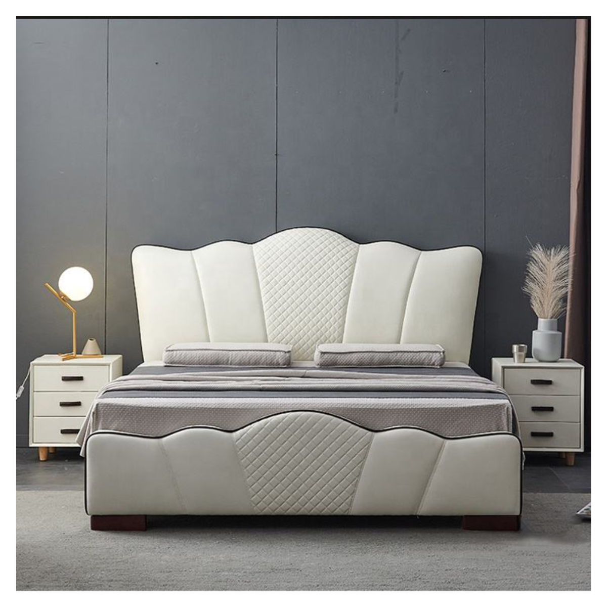 Ondine Wave Quilted Leather Bed